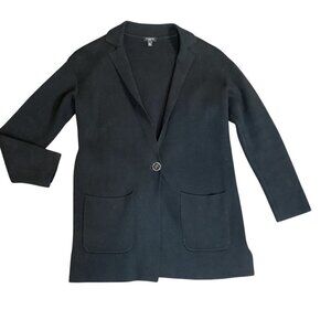 Talbots Patch Pocket Long Sweater 1-Button Blazer Knit Jacket SP Black #320A